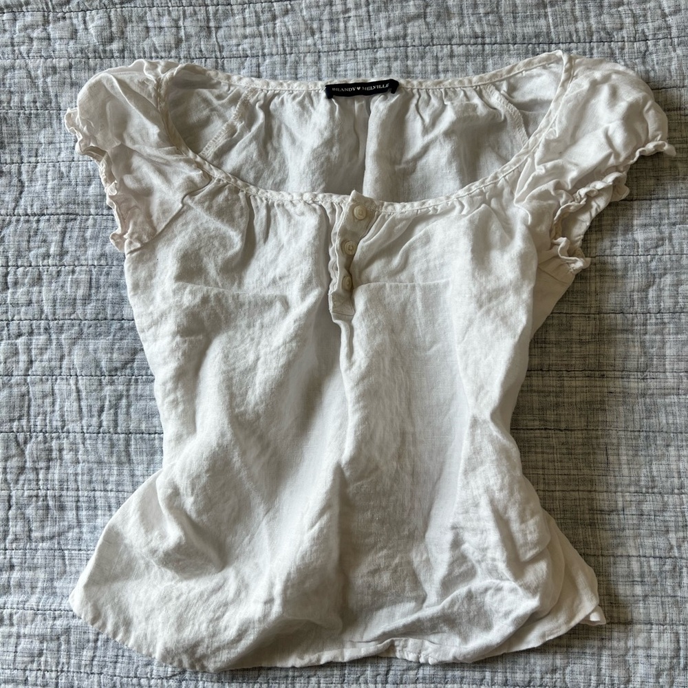 Brandy Melville White Ruffled Cap Sleeve Blouse